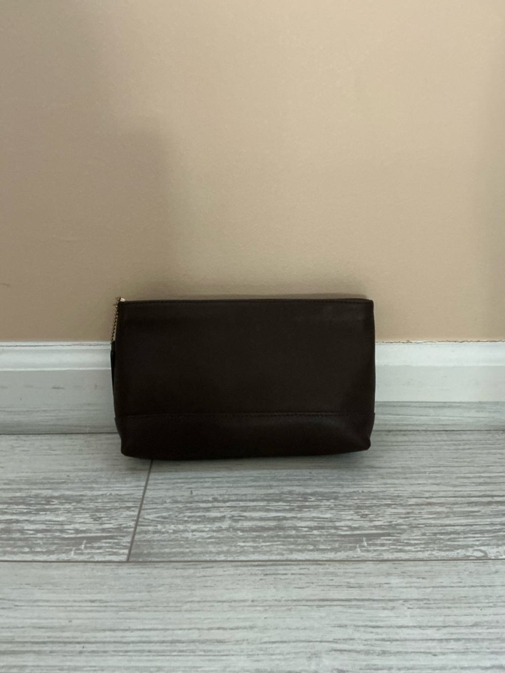 Coach Brown Leather Cosmetic Pouch with Gold Zipper